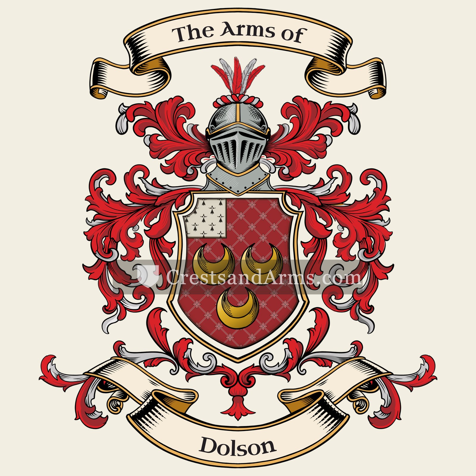 The Dolson coat of arms, drawn from the recorded blazon