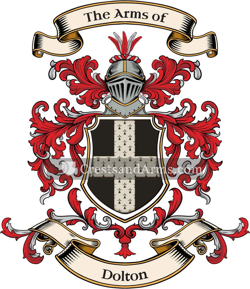 The Dolton coat of arms, drawn from the recorded blazon