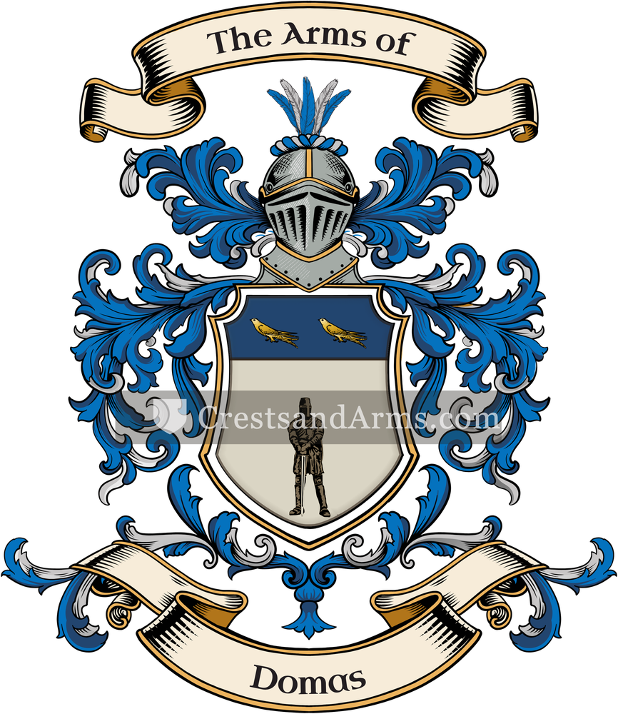 The Domas coat of arms, drawn from the recorded blazon
