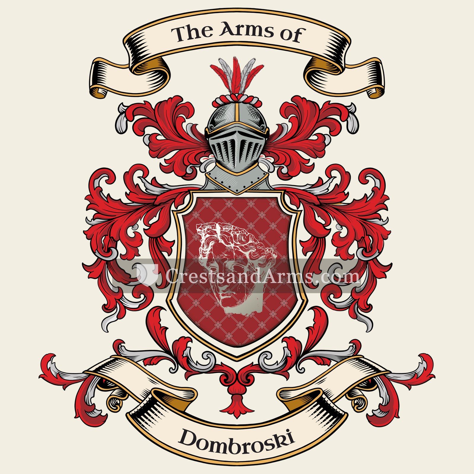 The Dombroski coat of arms, drawn from the recorded blazon