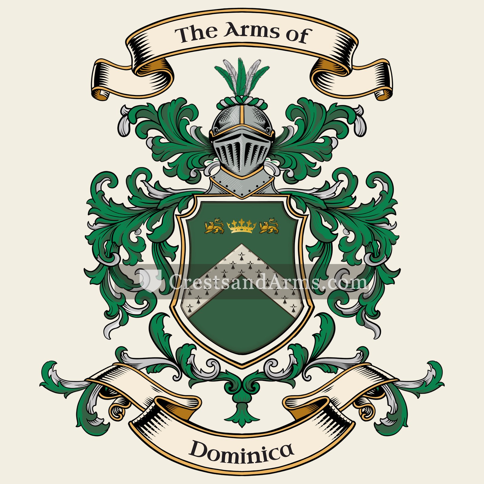 The Dominica coat of arms, drawn from the recorded blazon