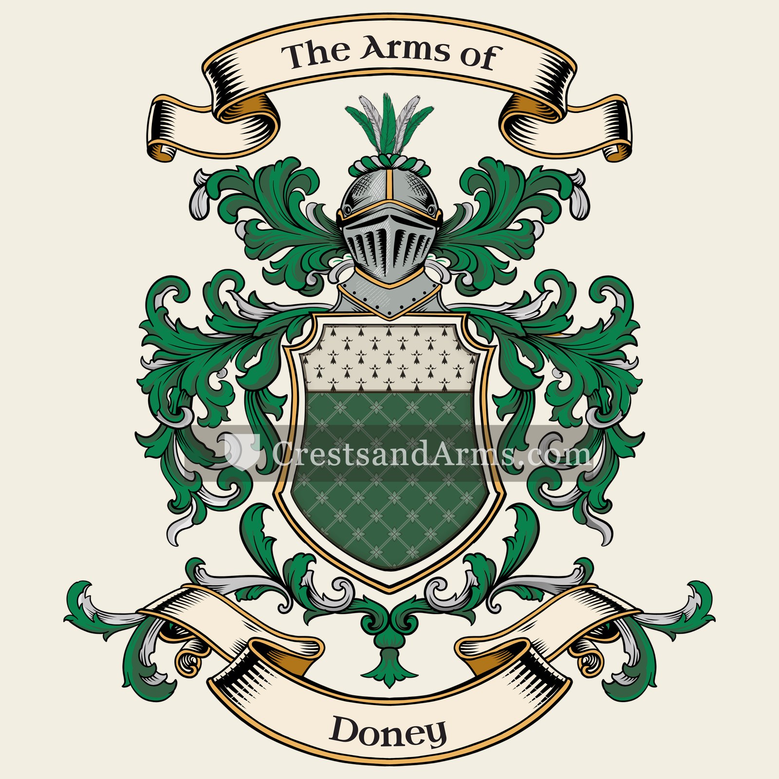 The Doney coat of arms, drawn from the recorded blazon