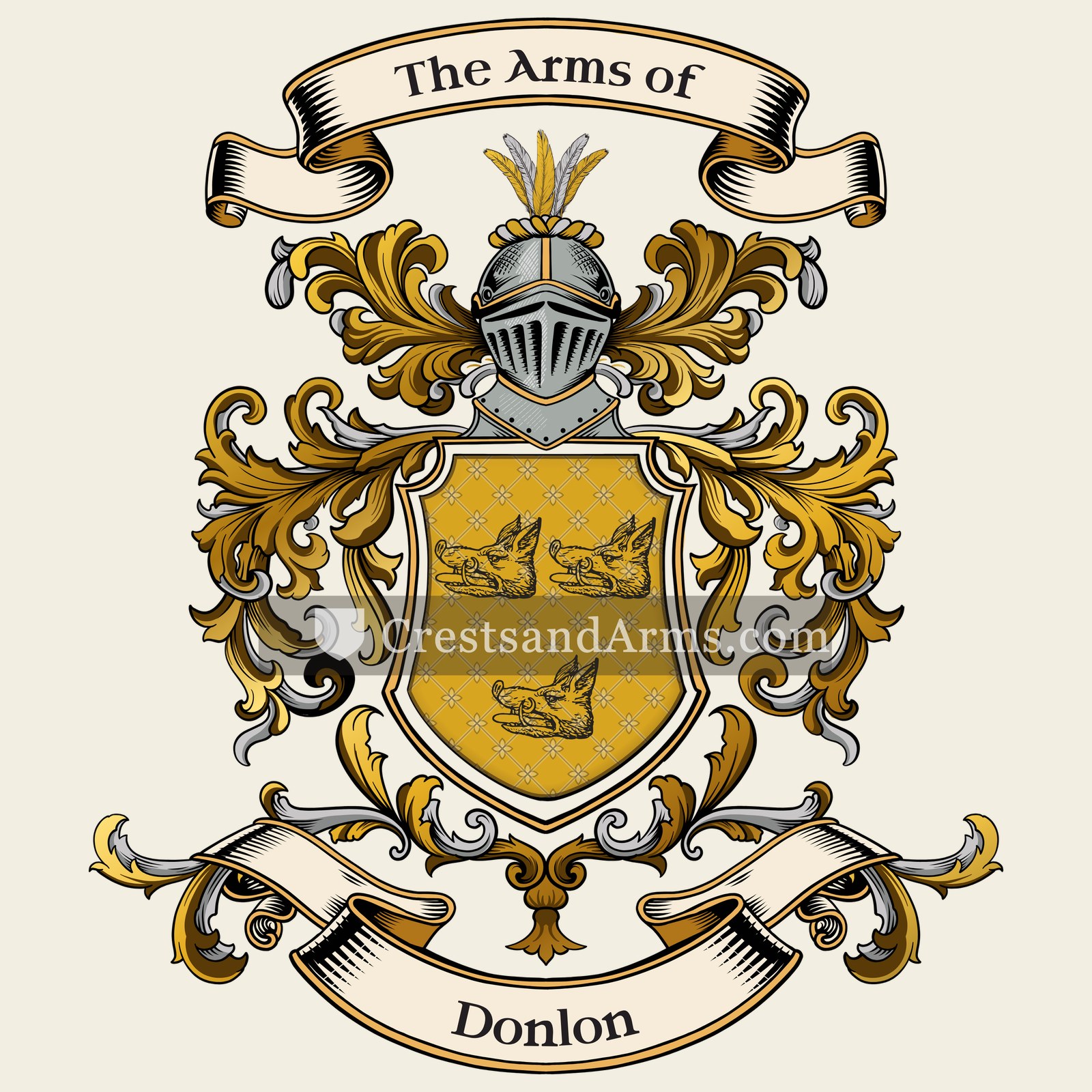 The Donlon coat of arms, drawn from the recorded blazon