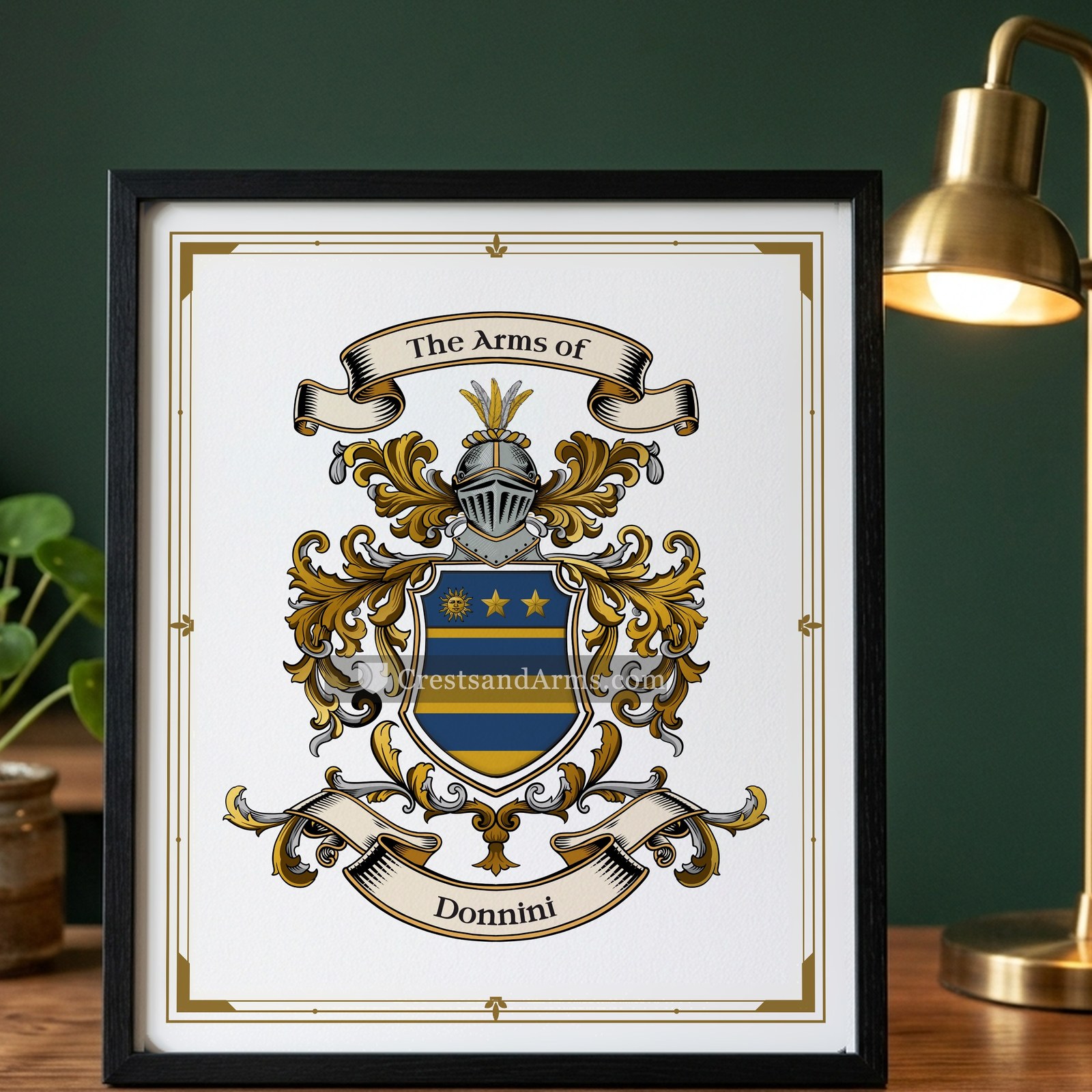 The Donnini arms on the framed, black wood