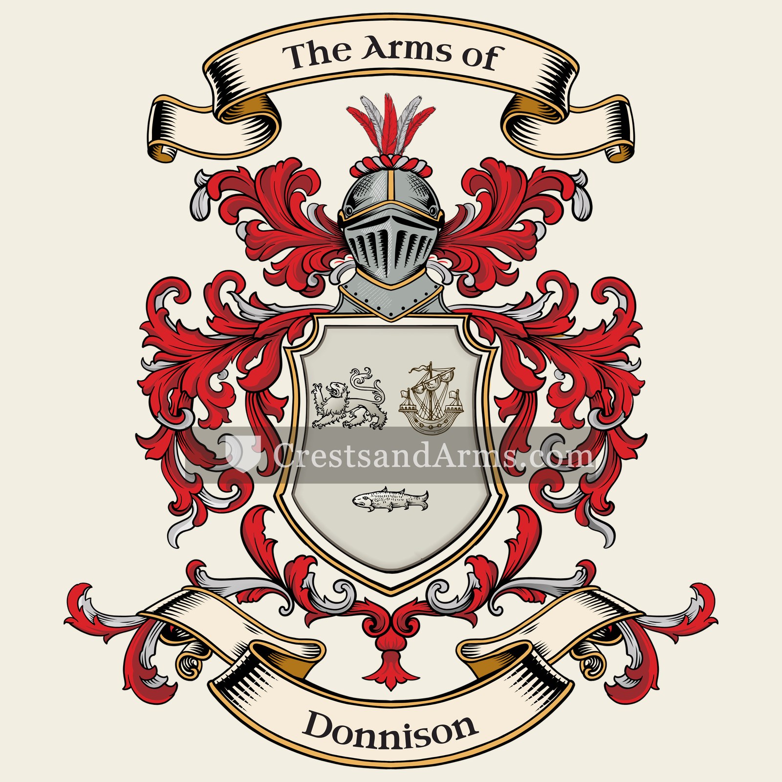 The Donnison coat of arms, drawn from the recorded blazon