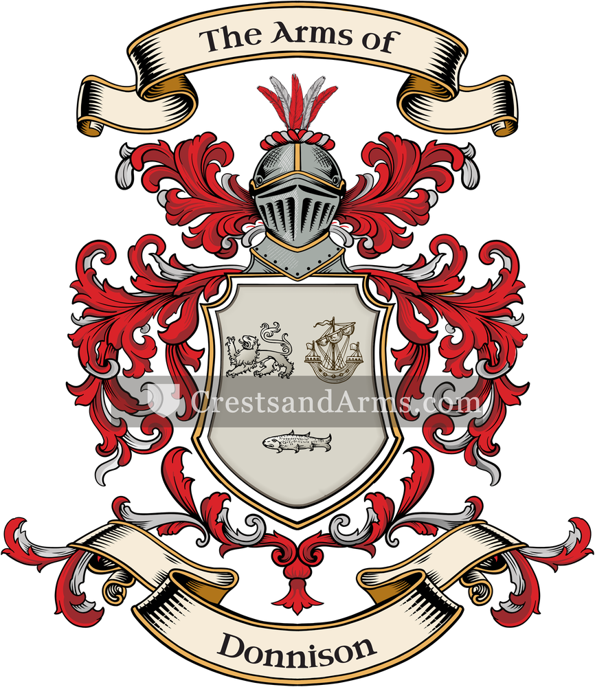 The Donnison coat of arms, drawn from the recorded blazon