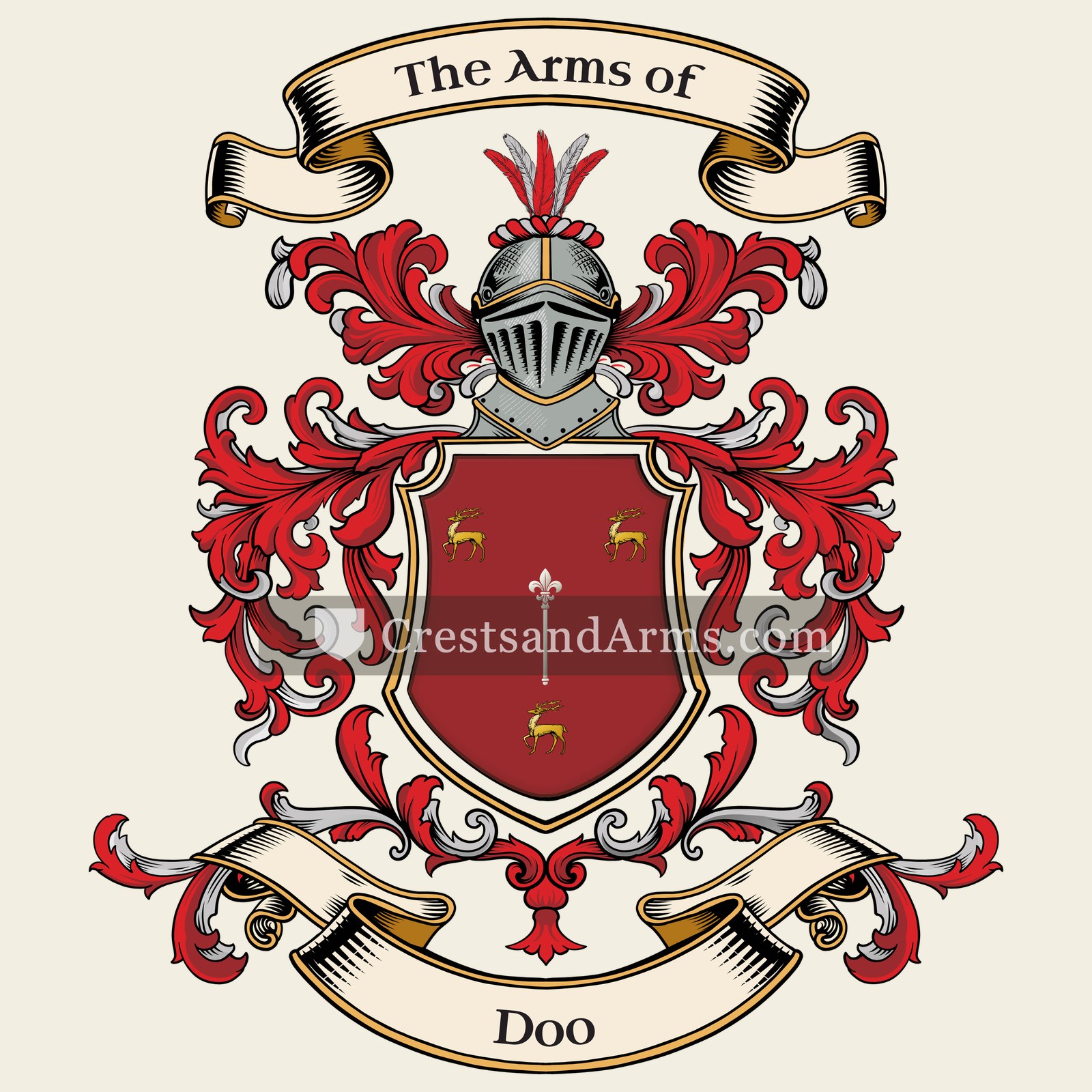 The Doo coat of arms, drawn from the recorded blazon