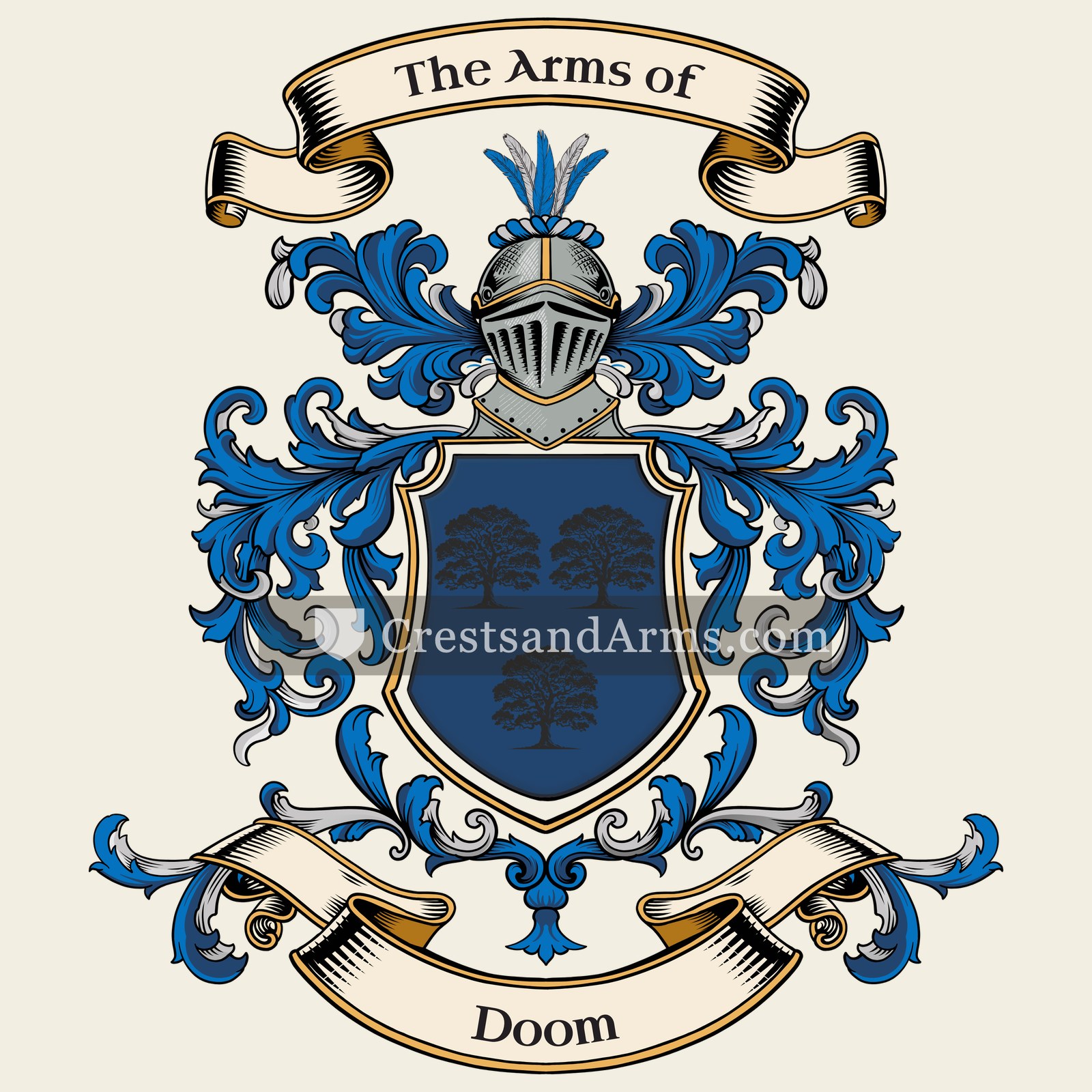 The Doom coat of arms, drawn from the recorded blazon