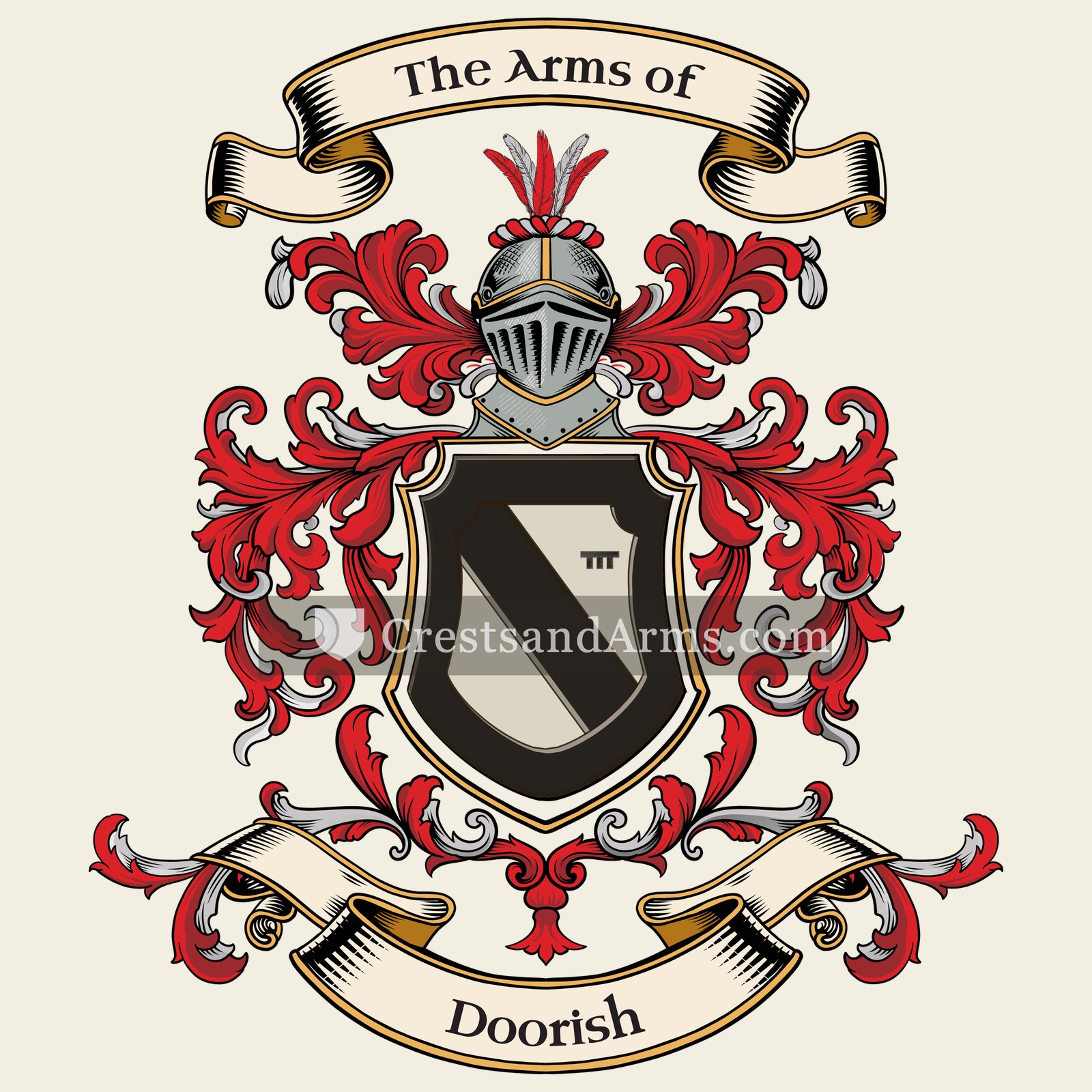 The Doorish coat of arms, drawn from the recorded blazon
