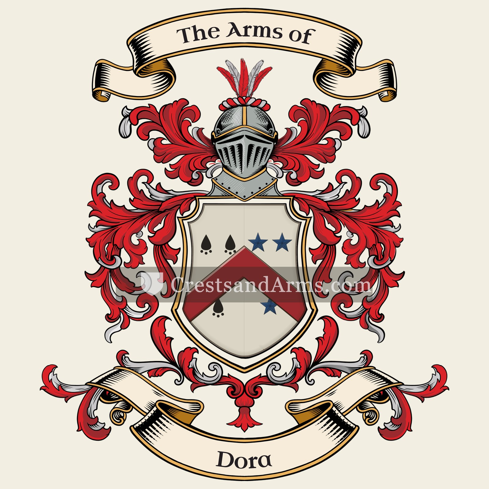 The Dora coat of arms, drawn from the recorded blazon
