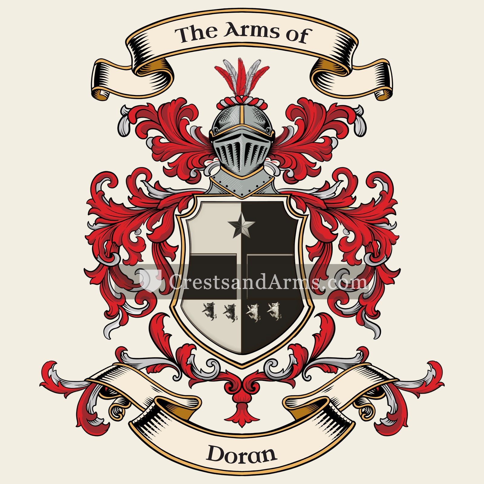The Doran coat of arms, drawn from the recorded blazon
