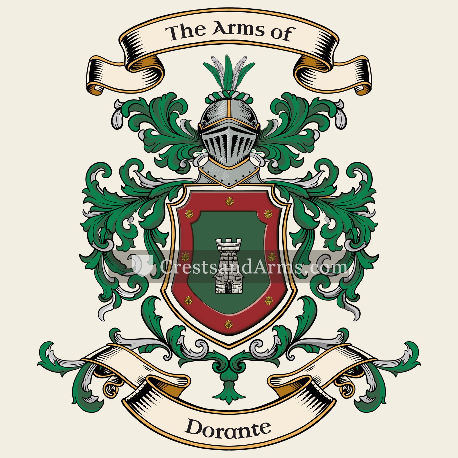 The Dorante coat of arms, drawn from the recorded blazon