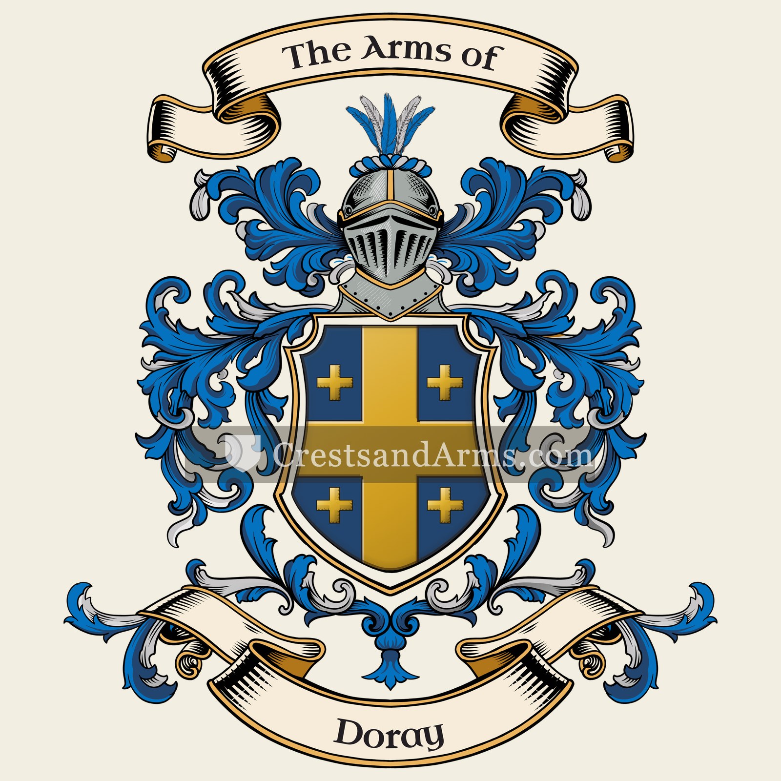 The Doray coat of arms, drawn from the recorded blazon