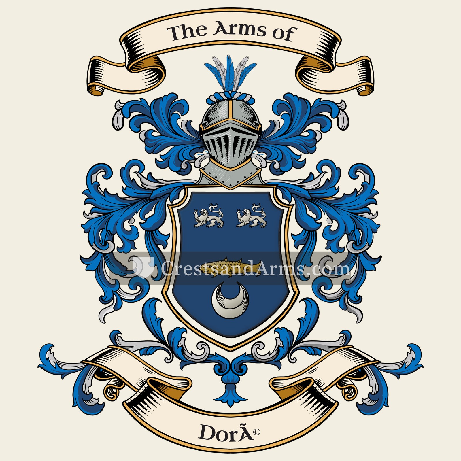 The Doré coat of arms, drawn from the recorded blazon