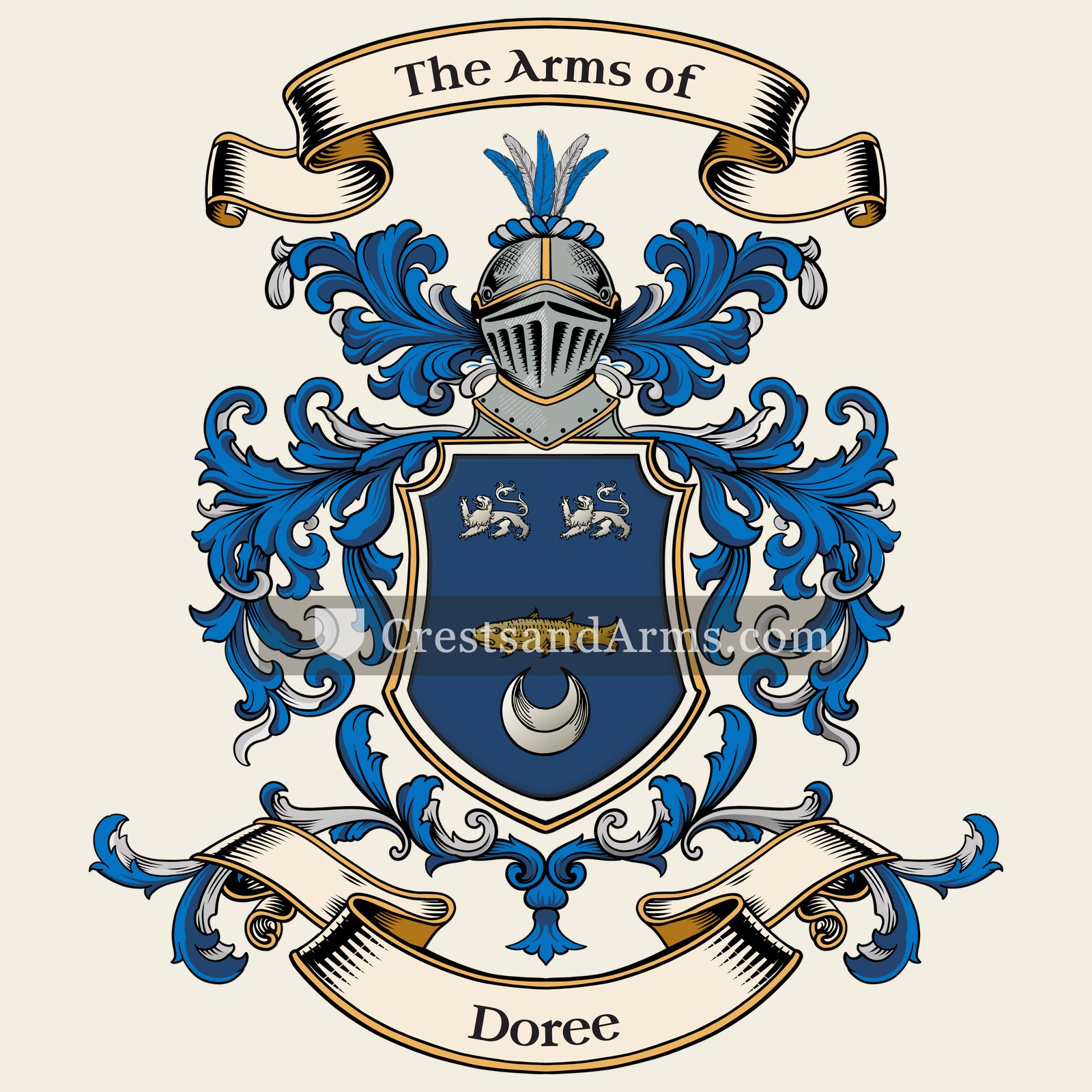 The Doree coat of arms, drawn from the recorded blazon