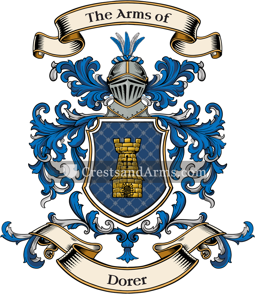 The Dorer coat of arms, drawn from the recorded blazon