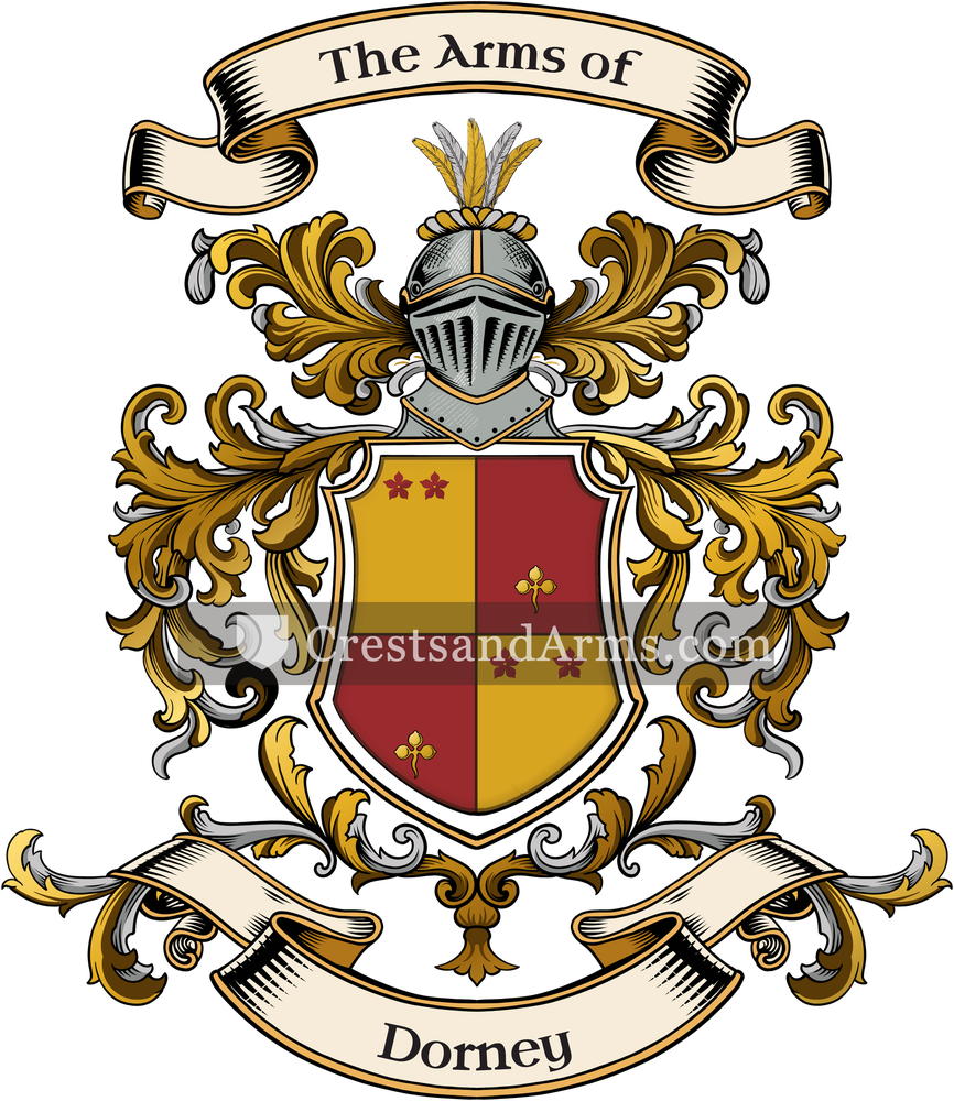 The Dorney coat of arms, drawn from the recorded blazon