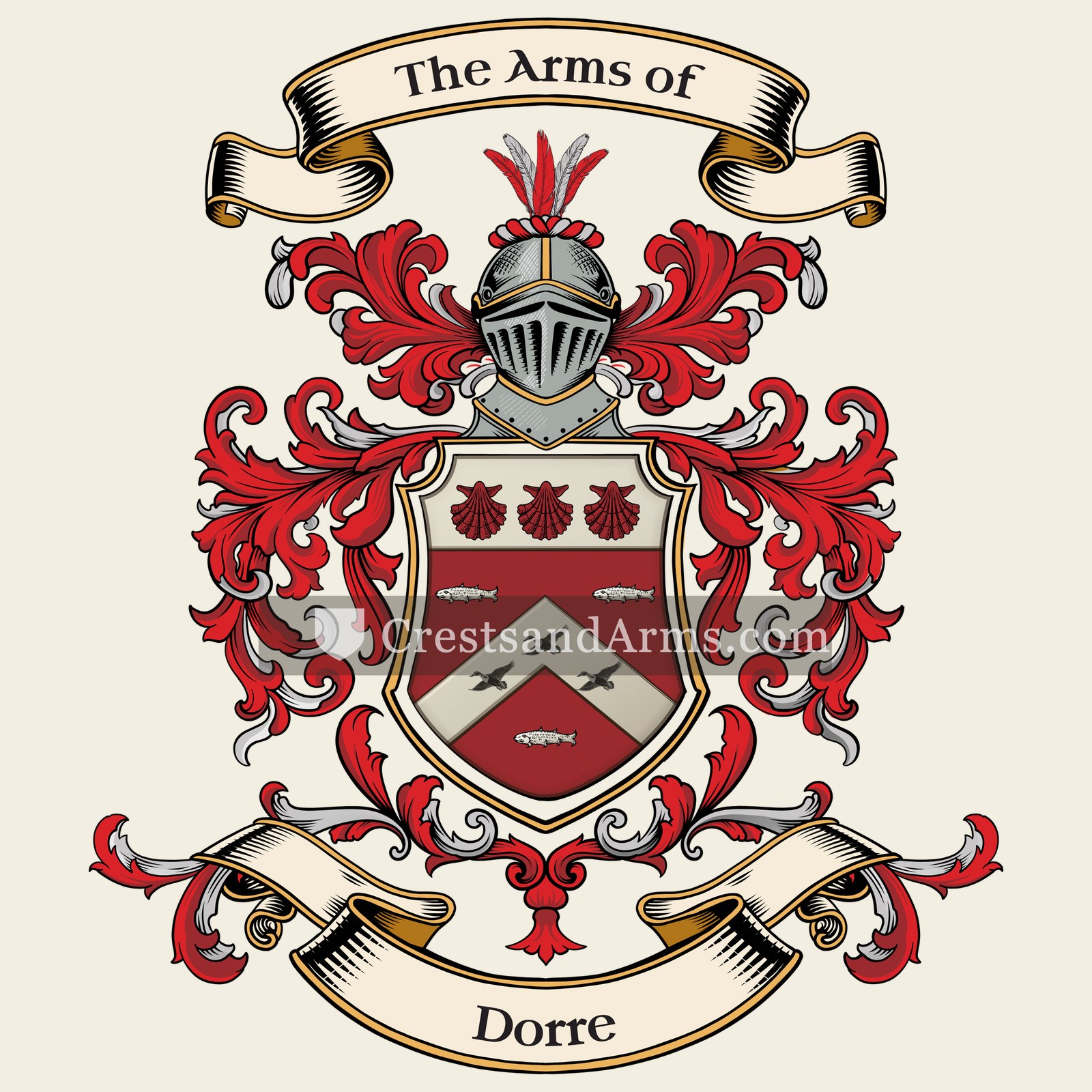 The Dorre coat of arms, drawn from the recorded blazon