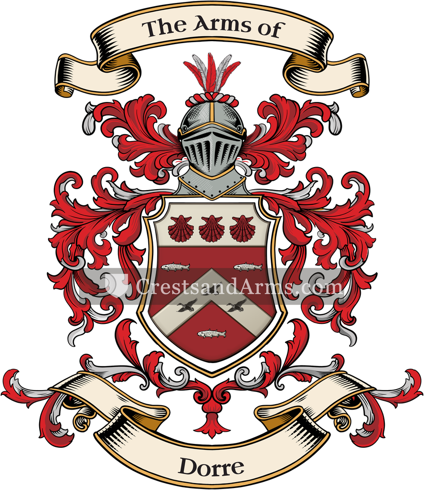 The Dorre coat of arms, drawn from the recorded blazon