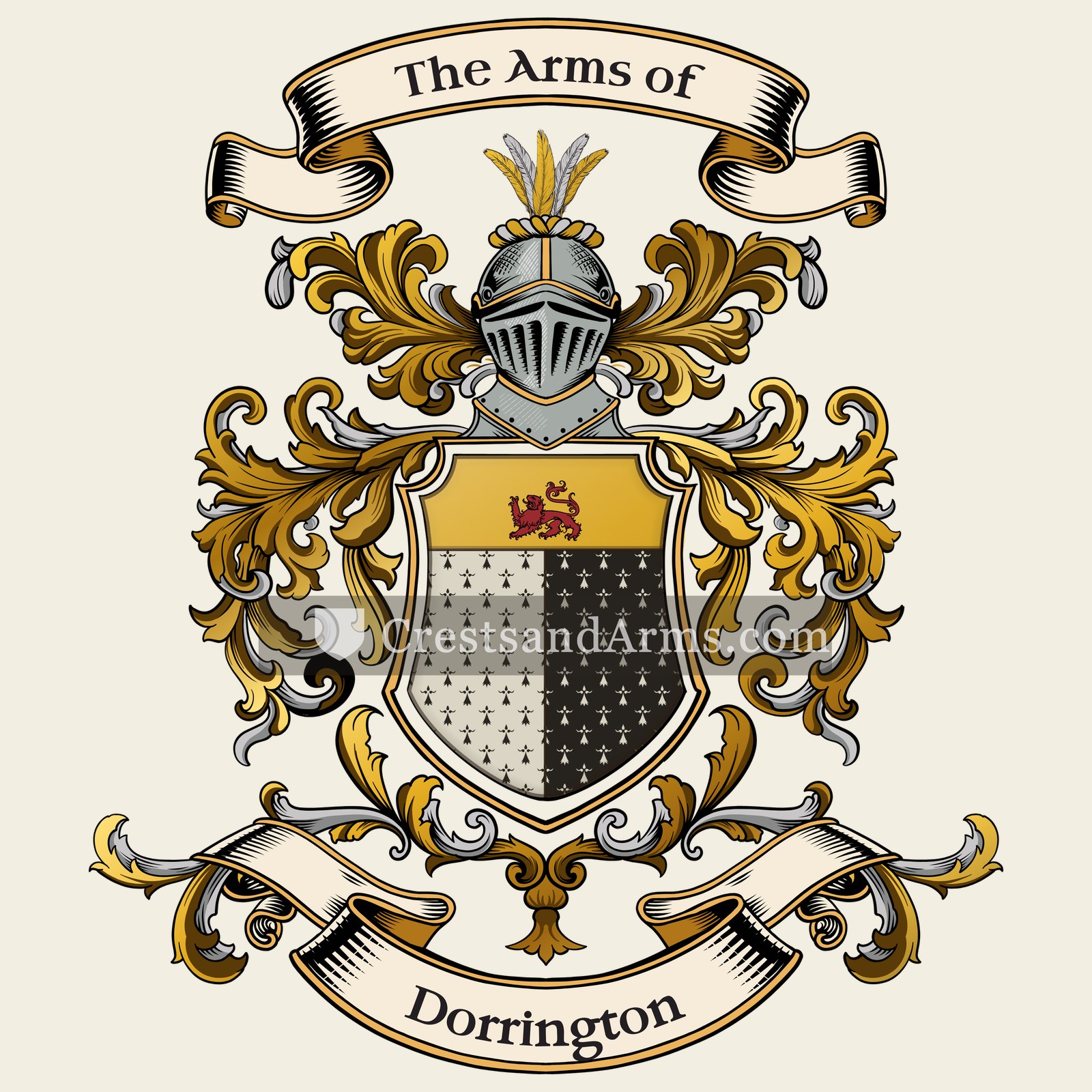 The Dorrington coat of arms, drawn from the recorded blazon