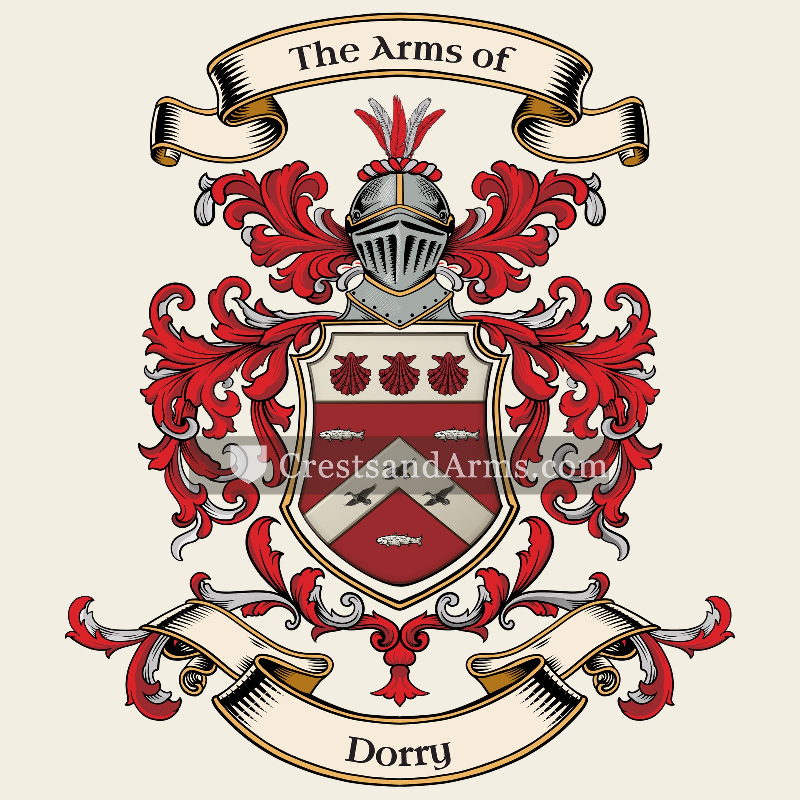 The Dorry coat of arms, drawn from the recorded blazon