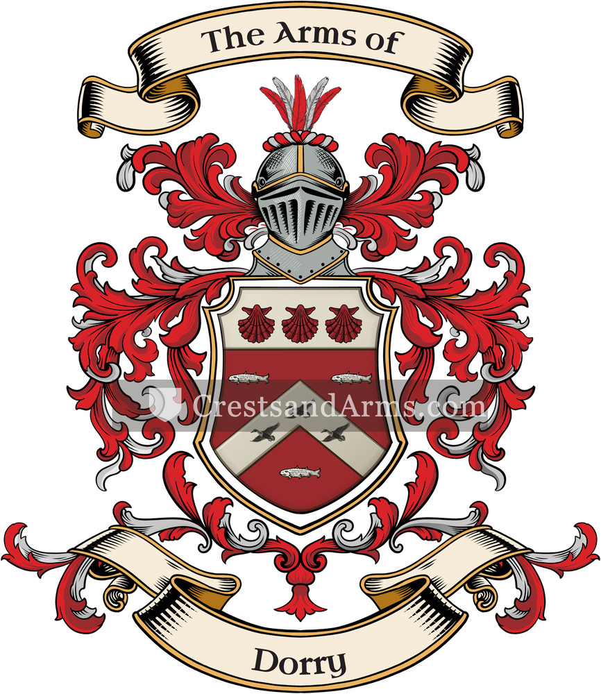 The Dorry coat of arms, drawn from the recorded blazon