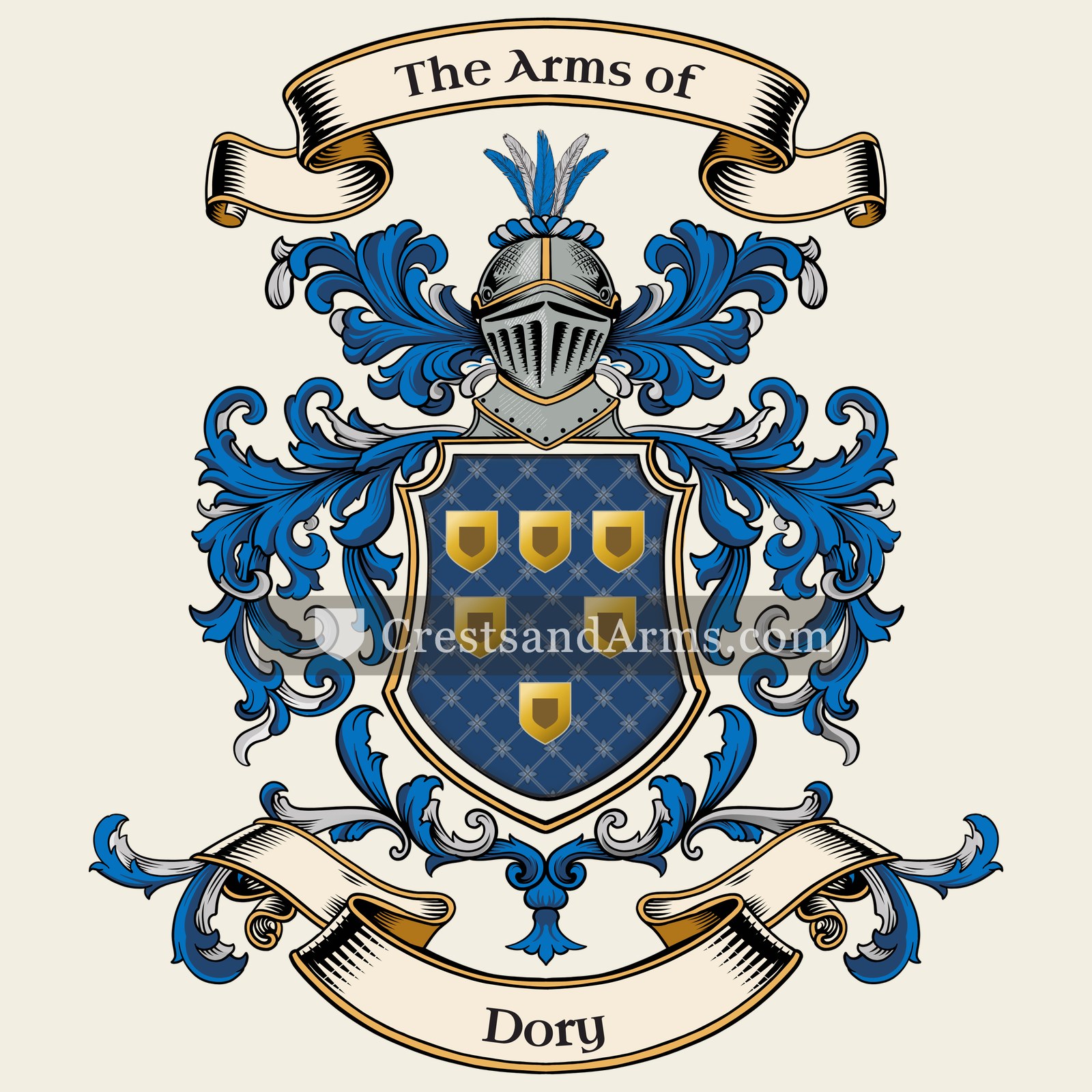 The Dory coat of arms, drawn from the recorded blazon