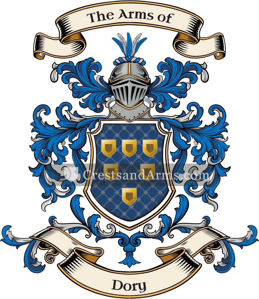 The Dory coat of arms, drawn from the recorded blazon