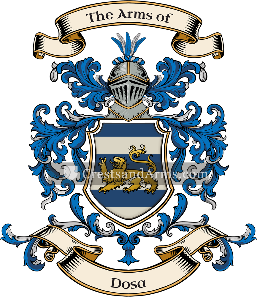 The Dosa coat of arms, drawn from the recorded blazon