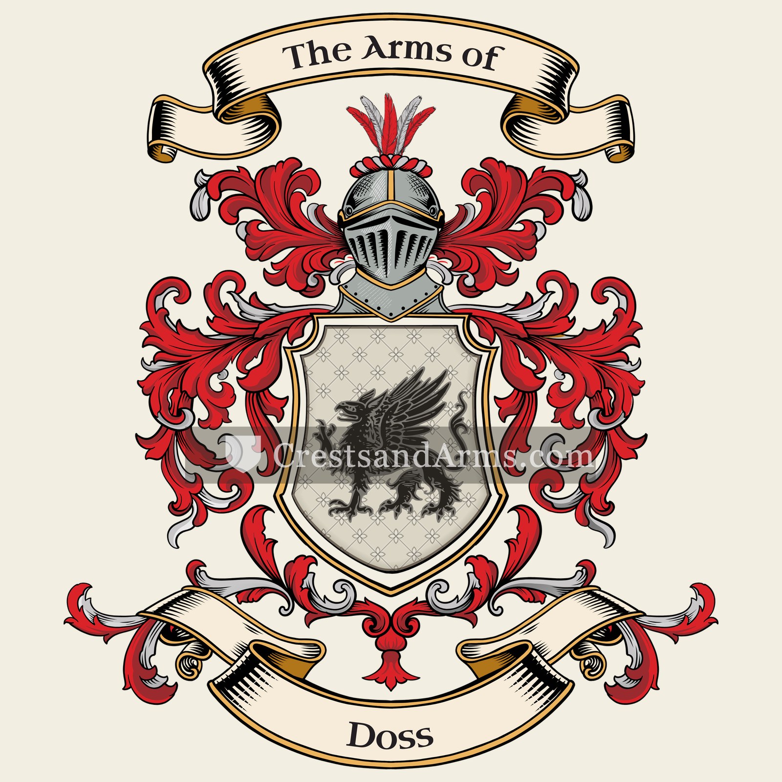 The Doss coat of arms, drawn from the recorded blazon