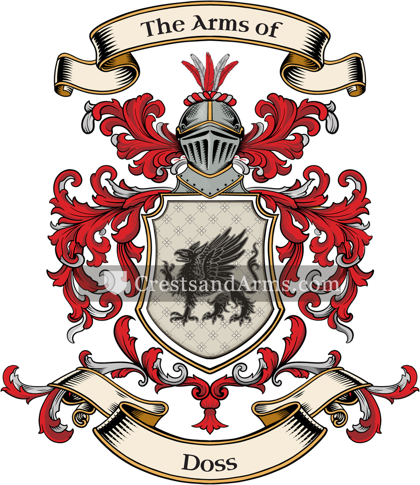 The Doss coat of arms, drawn from the recorded blazon