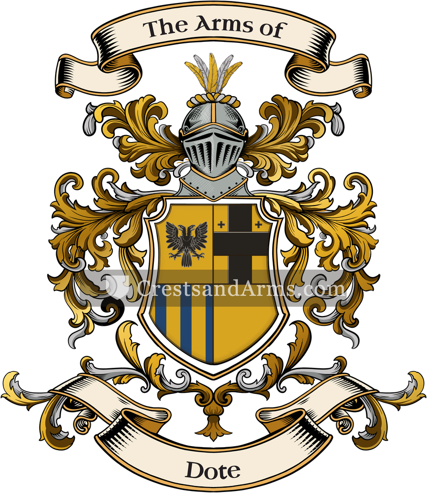 The Dote coat of arms, drawn from the recorded blazon