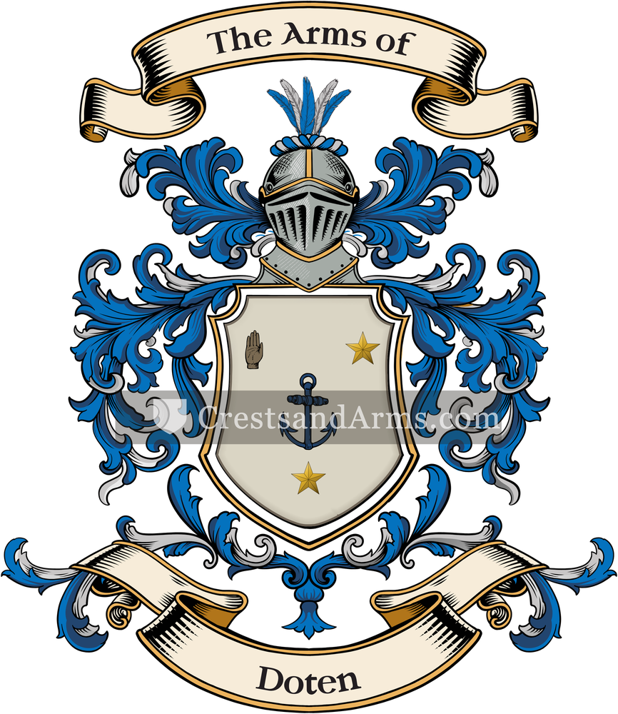 The Doten coat of arms, drawn from the recorded blazon