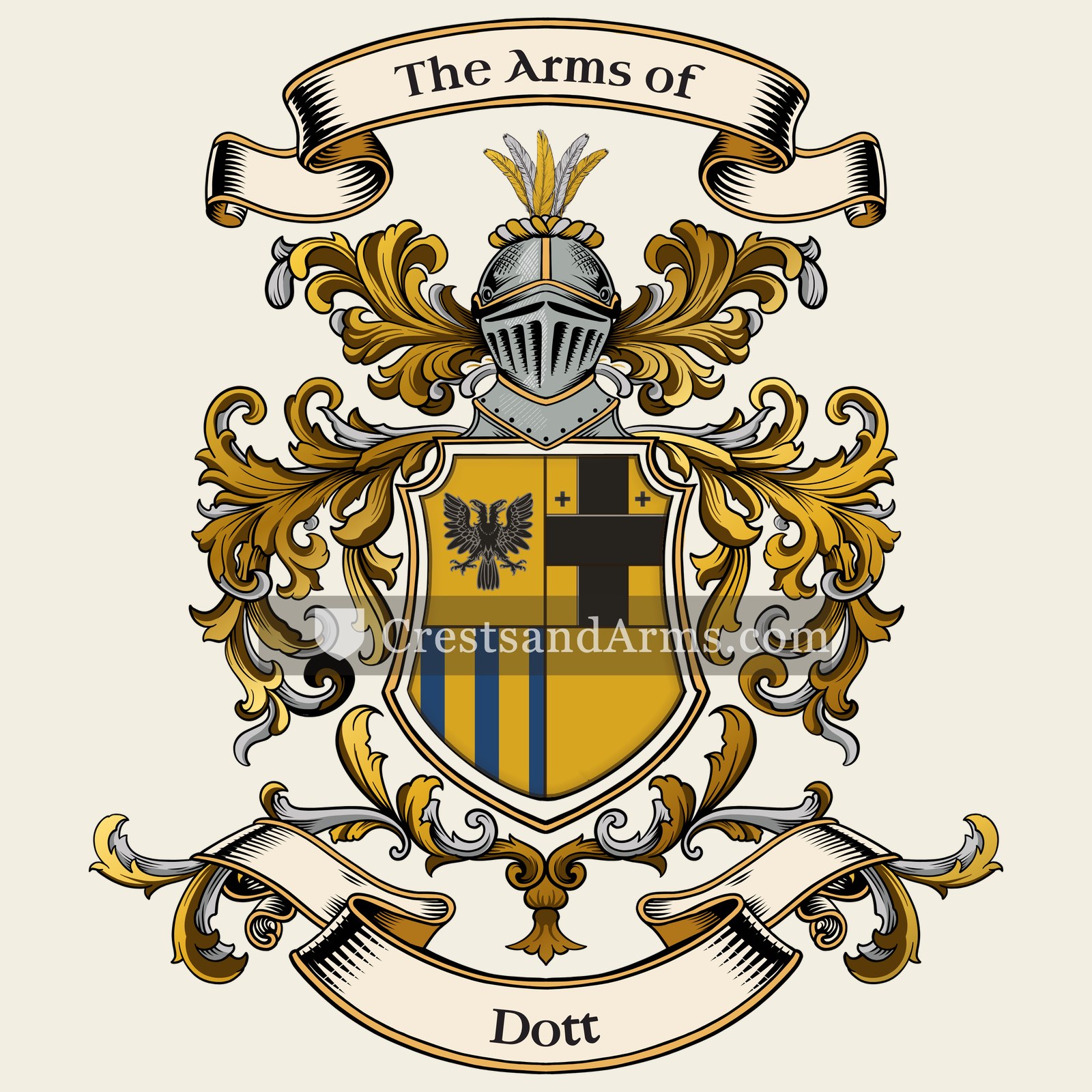 The Dott coat of arms, drawn from the recorded blazon