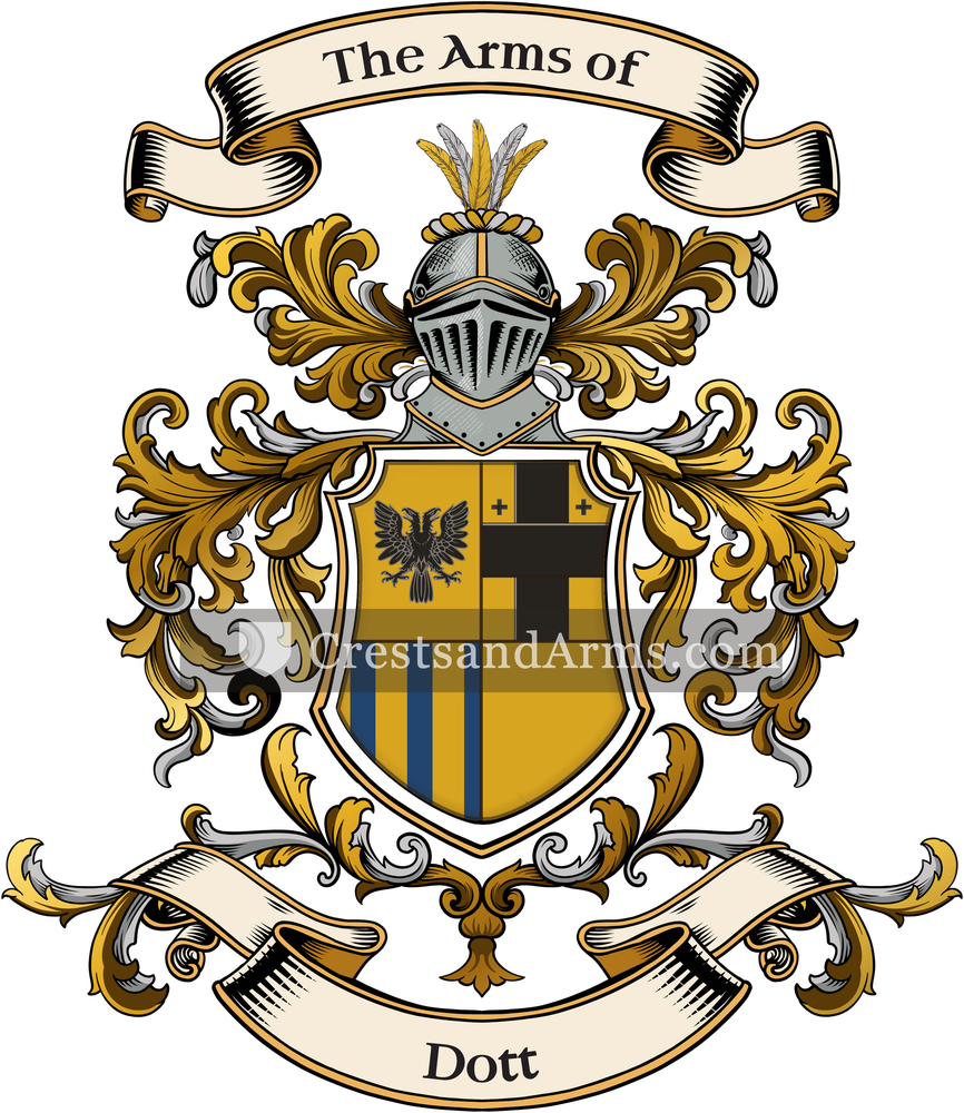 The Dott coat of arms, drawn from the recorded blazon