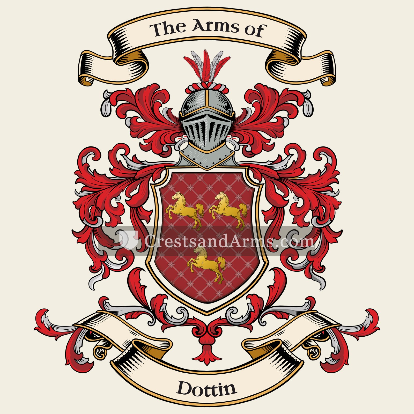 The Dottin coat of arms, drawn from the recorded blazon