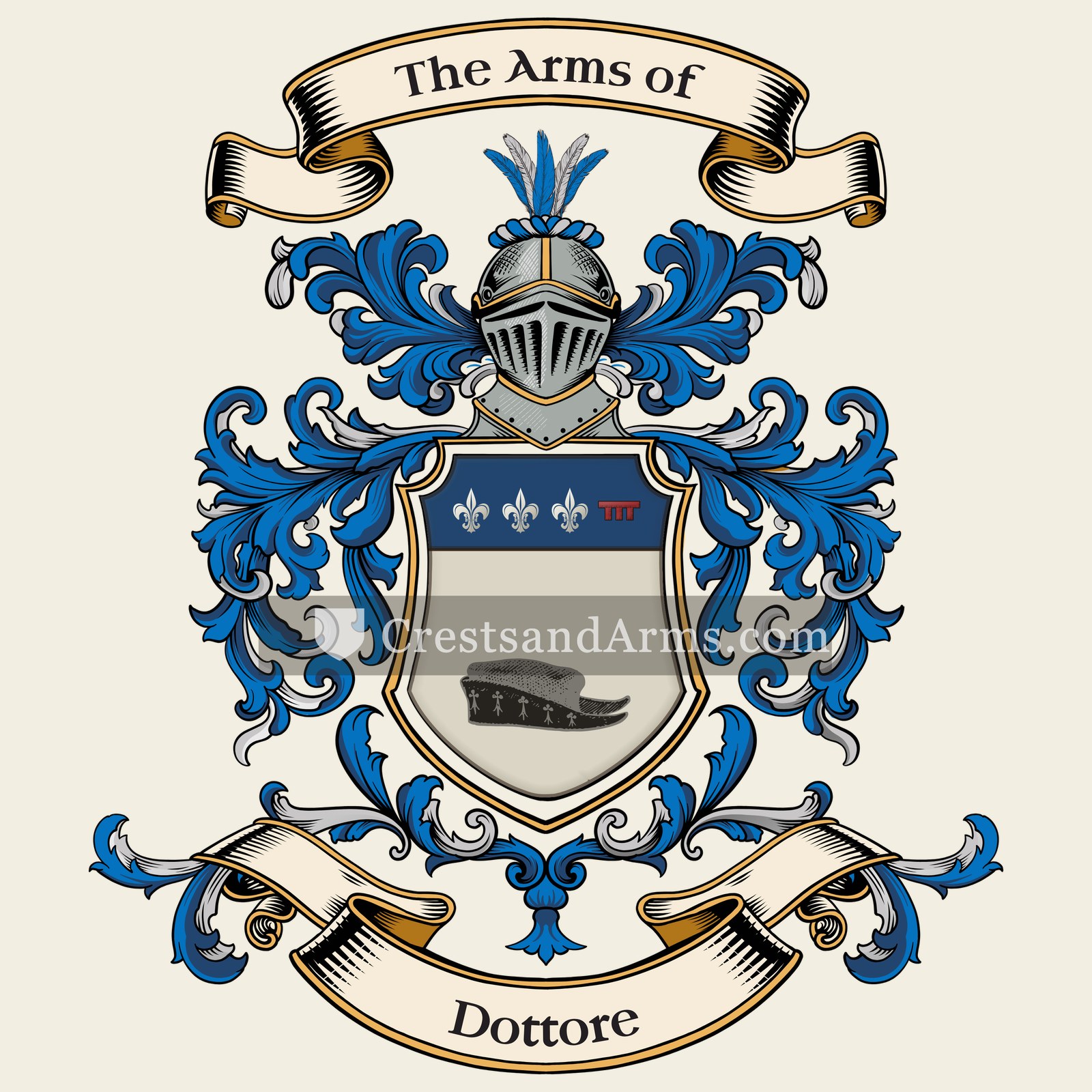 The Dottore coat of arms, drawn from the recorded blazon