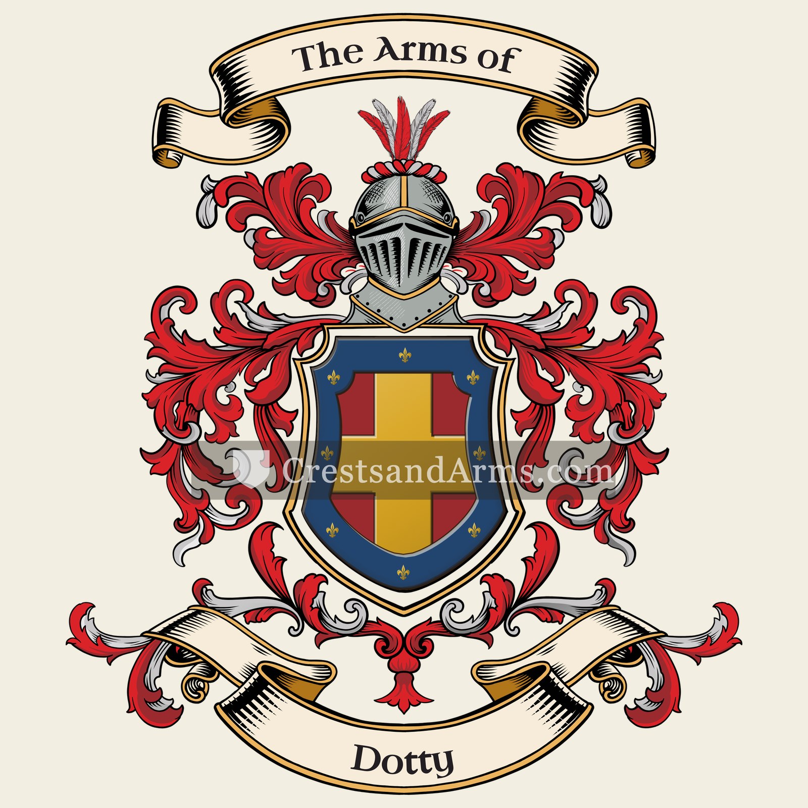 The Dotty coat of arms, drawn from the recorded blazon