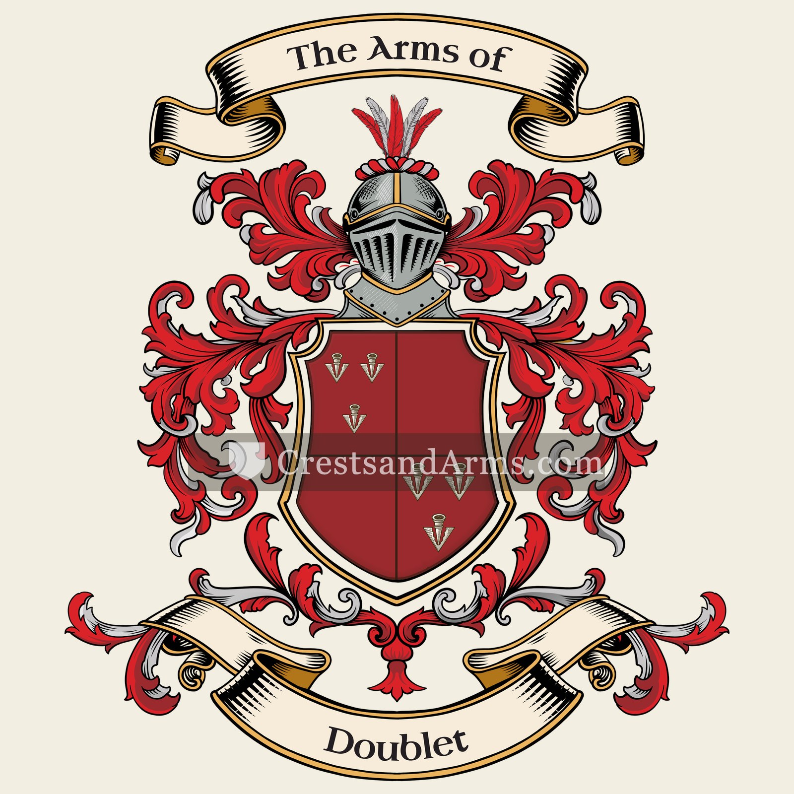 The Doublet coat of arms, drawn from the recorded blazon