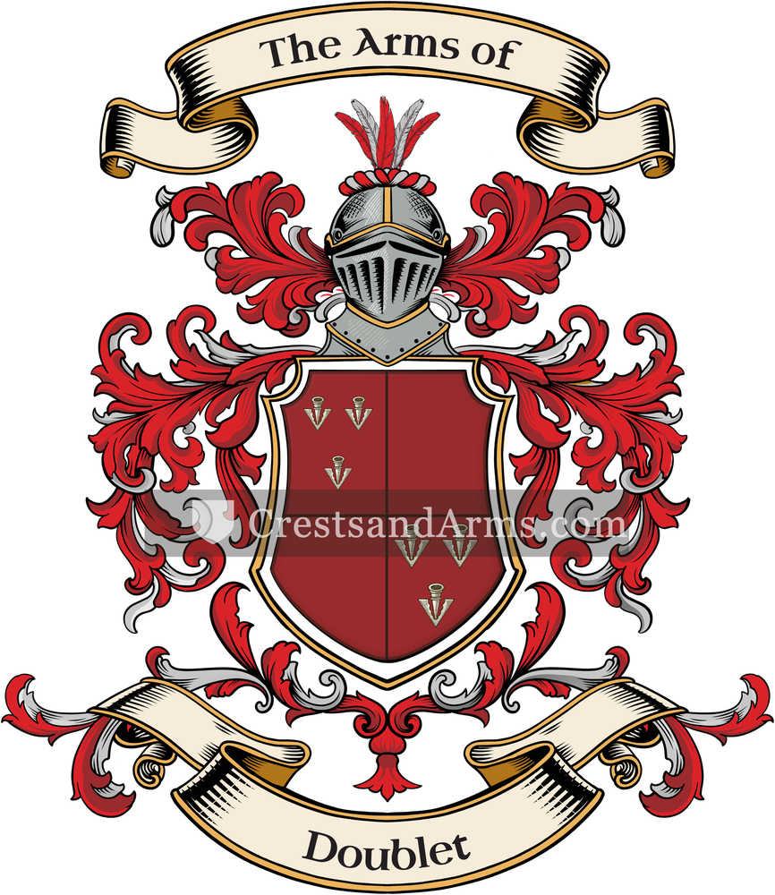 The Doublet coat of arms, drawn from the recorded blazon