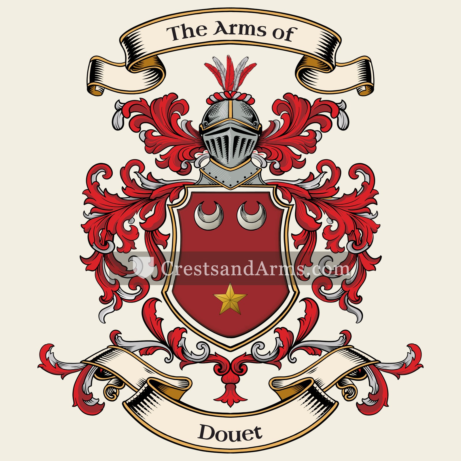 The Douet coat of arms, drawn from the recorded blazon