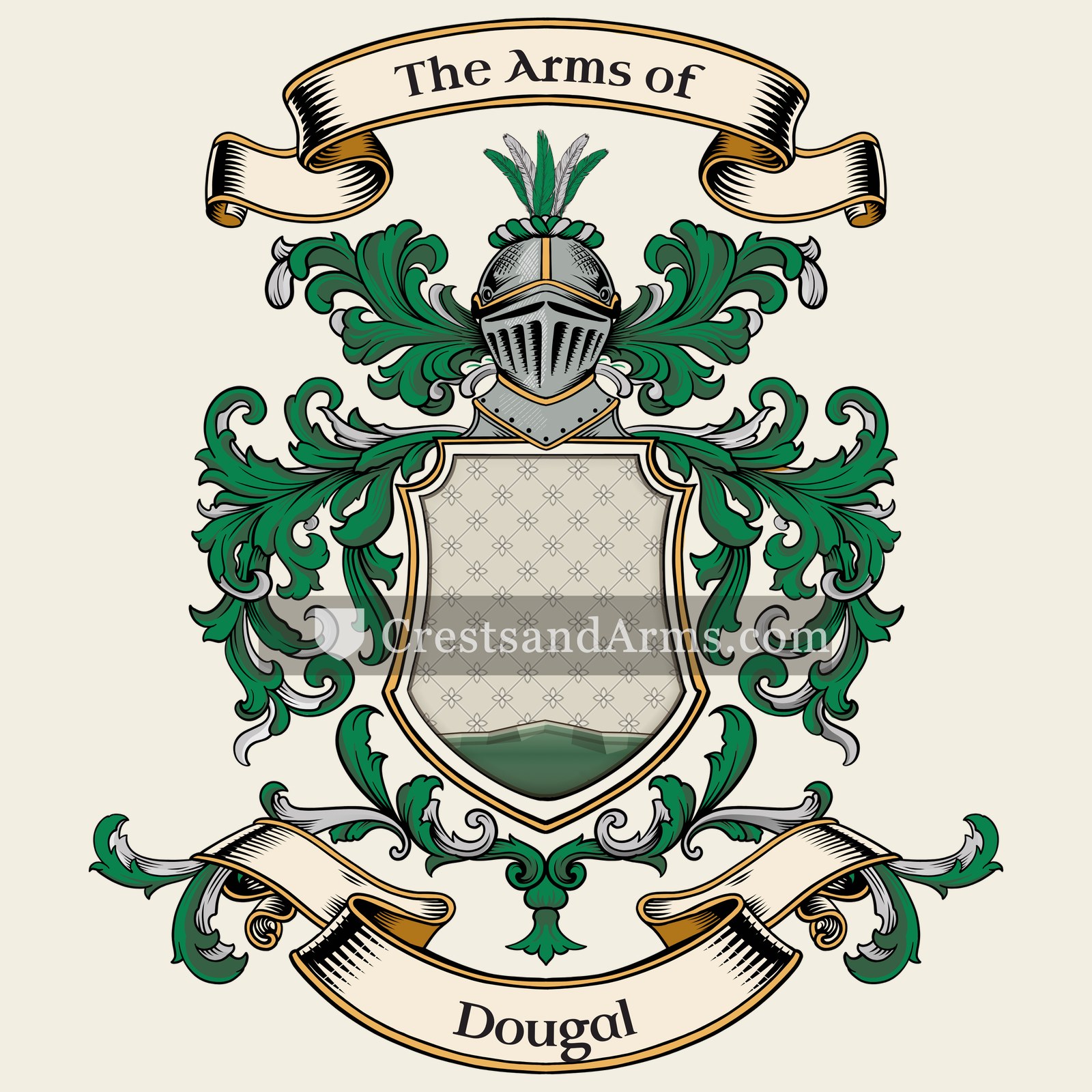 The Dougal coat of arms, drawn from the recorded blazon