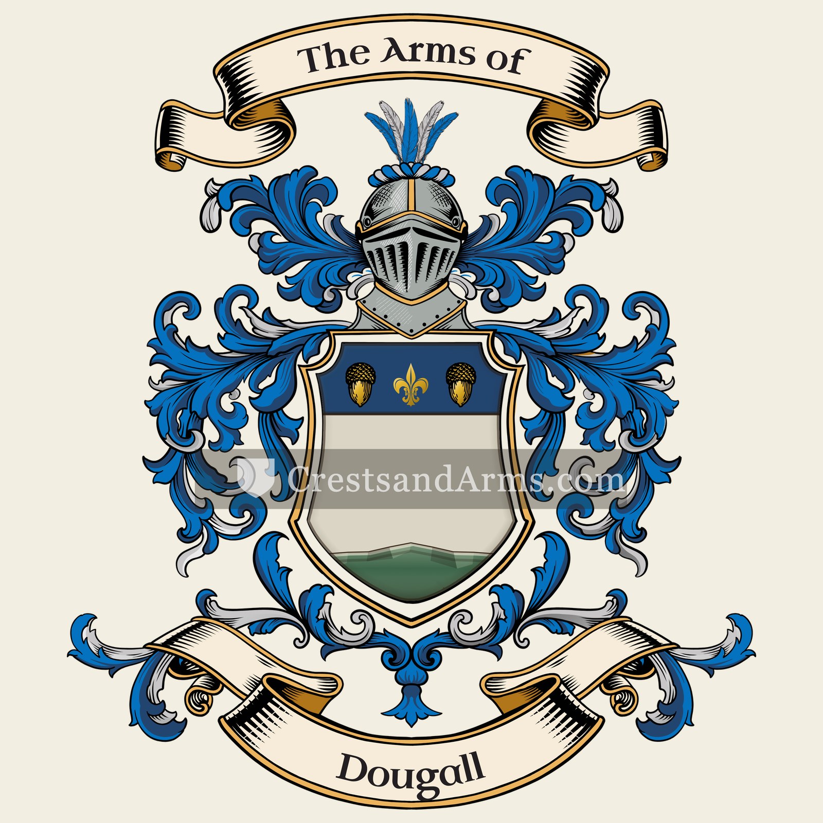 The Dougall coat of arms, drawn from the recorded blazon