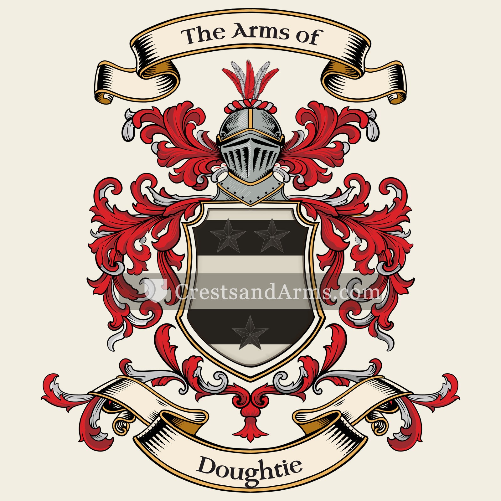The Doughtie coat of arms, drawn from the recorded blazon