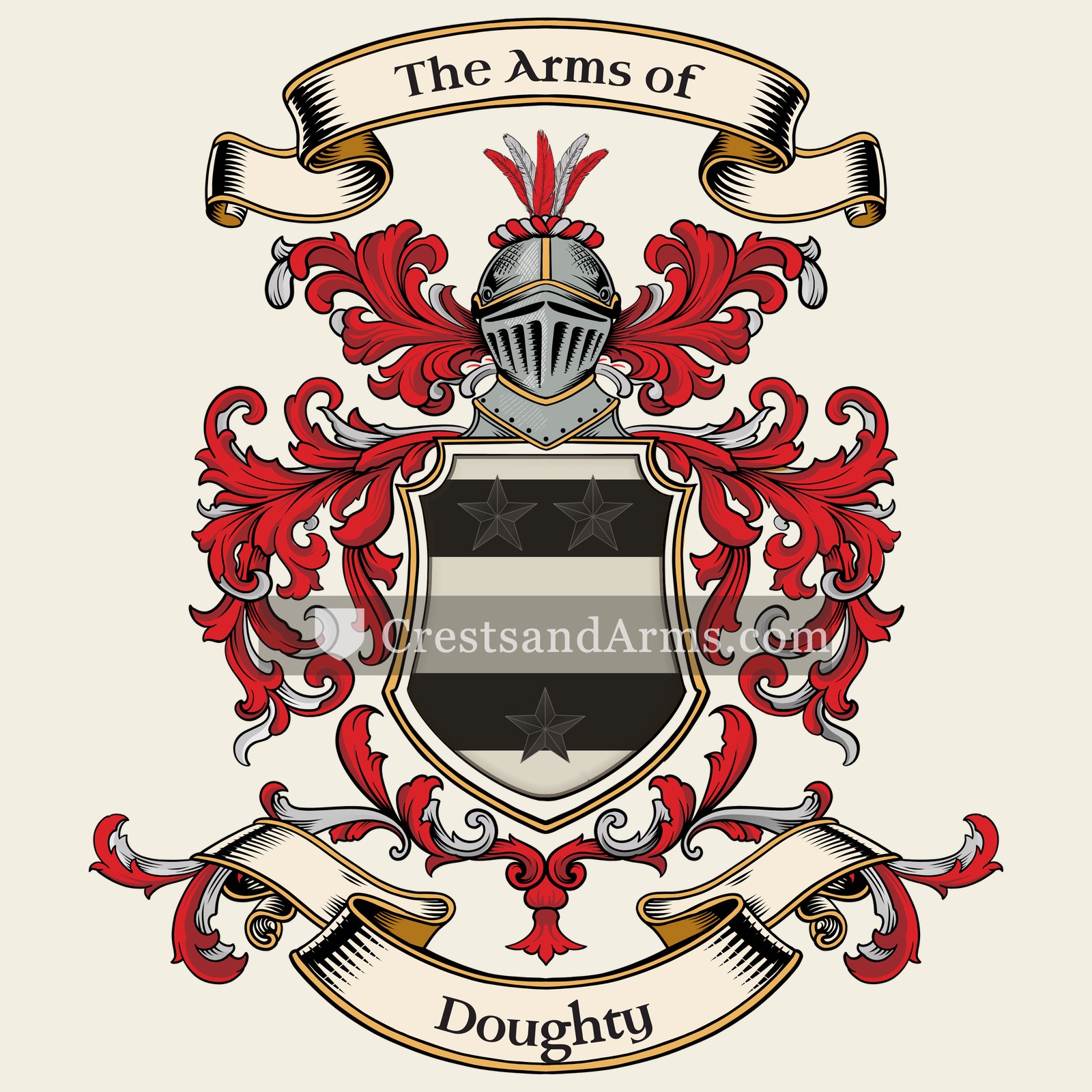 The Doughty coat of arms, drawn from the recorded blazon