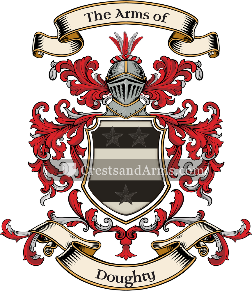 The Doughty coat of arms, drawn from the recorded blazon