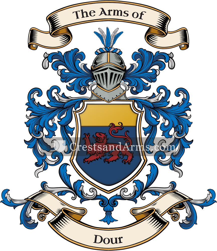 The Dour coat of arms, drawn from the recorded blazon