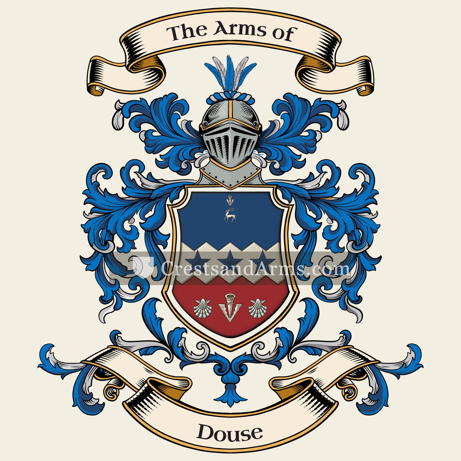The Douse coat of arms, drawn from the recorded blazon
