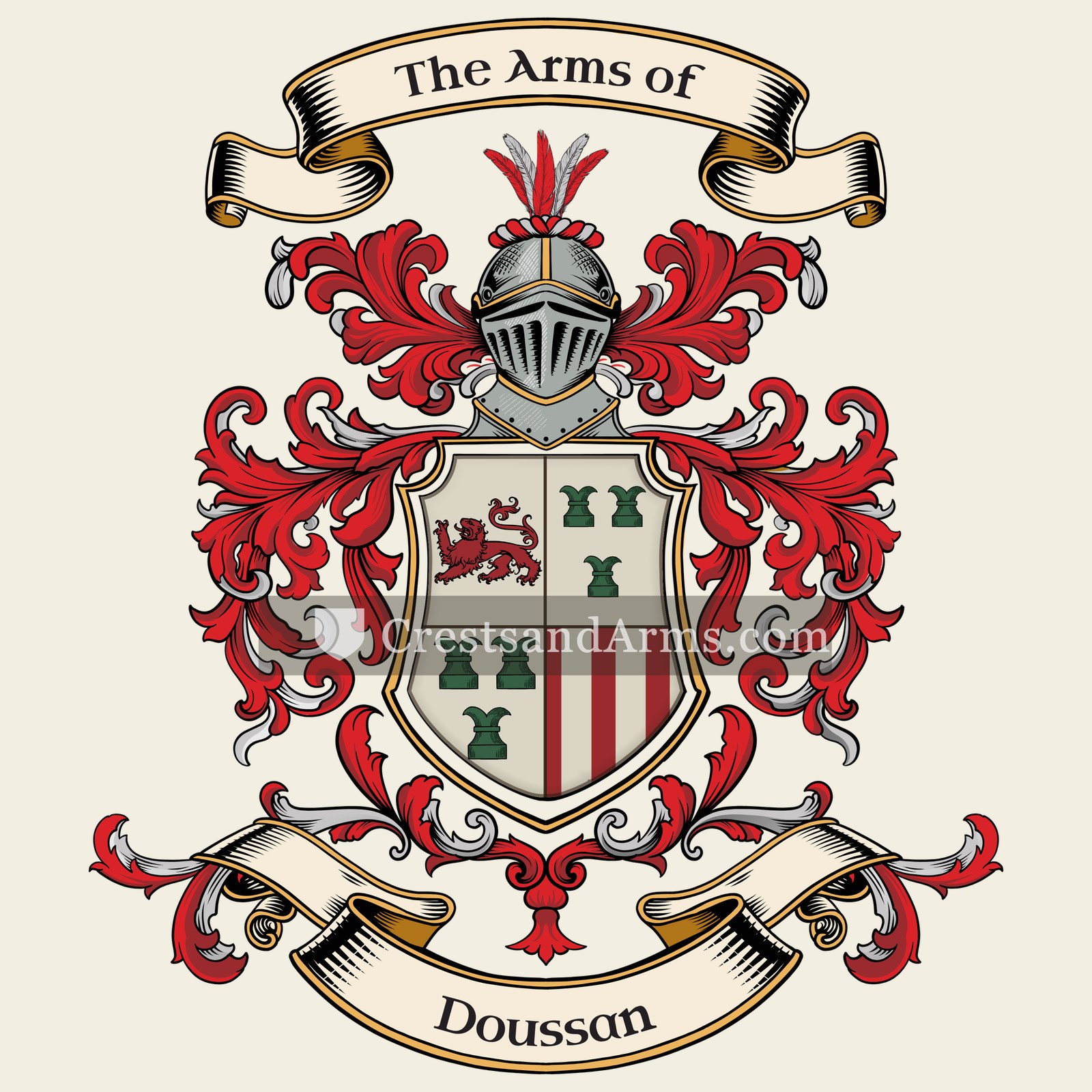The Doussan coat of arms, drawn from the recorded blazon