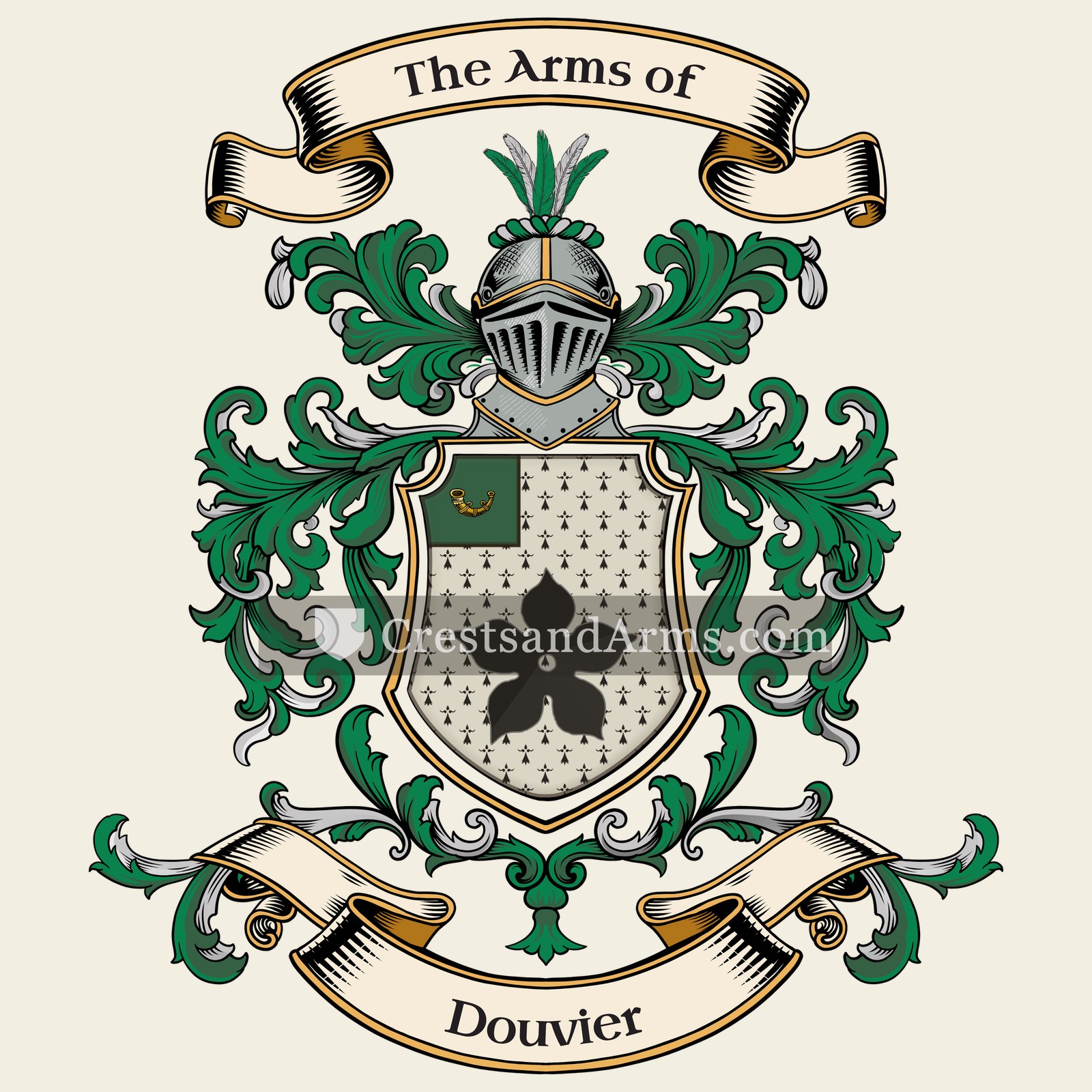 The Douvier coat of arms, drawn from the recorded blazon